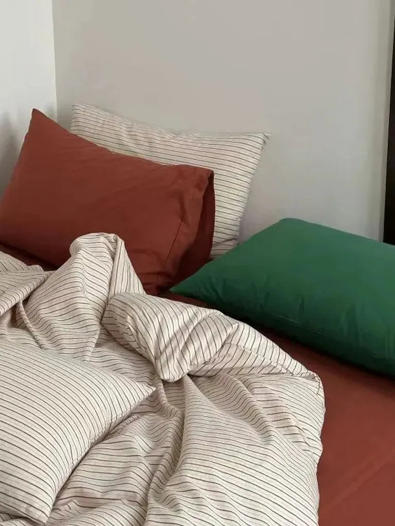 Vintage Red Striped Duvet Cover