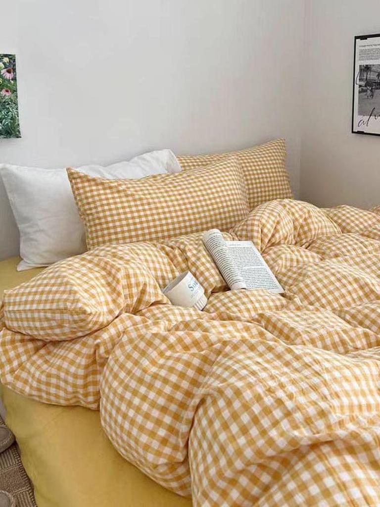 Yellow Gingham Duvet Cover Set