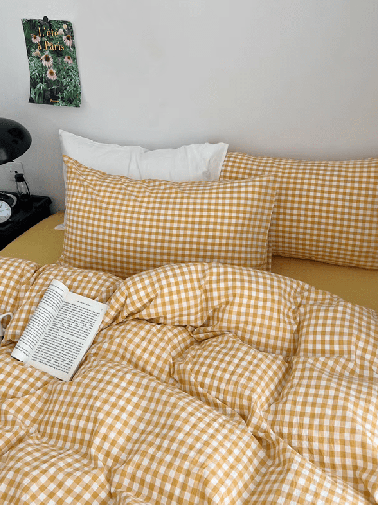 Yellow Gingham Duvet Cover Set
