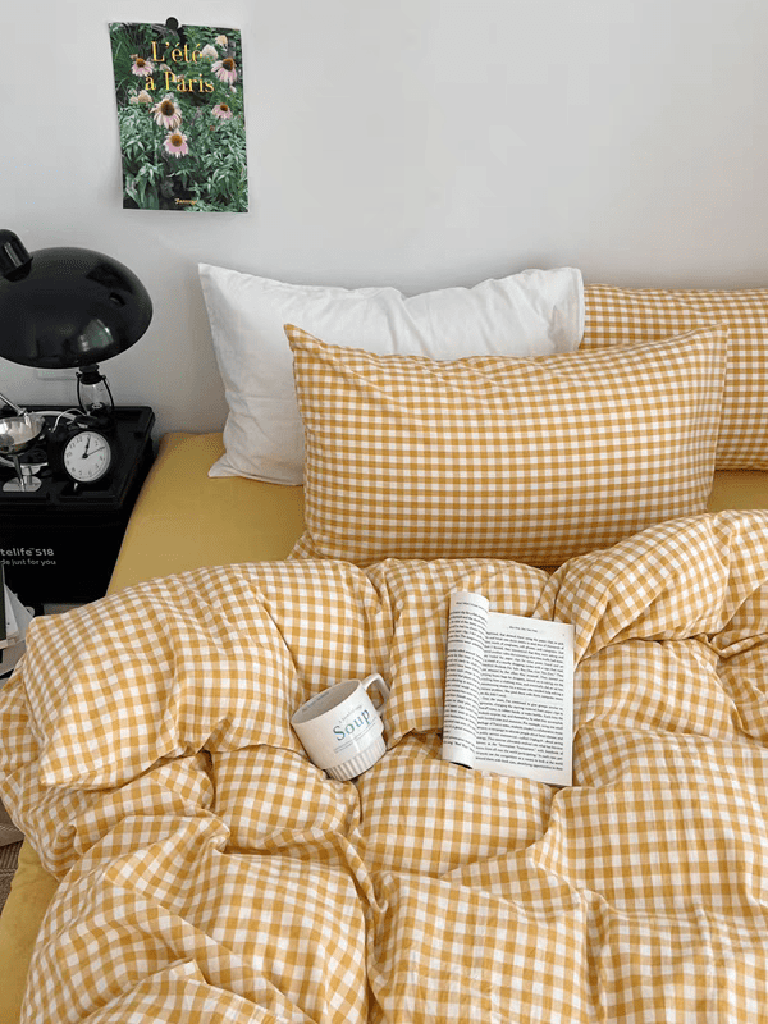 Yellow Gingham Duvet Cover Set