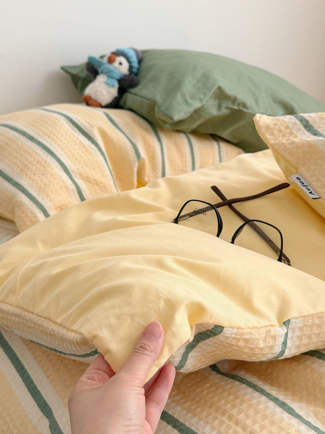 Agave Joyful Stripe Waffle Cotton Duvet Cover original reference image 60