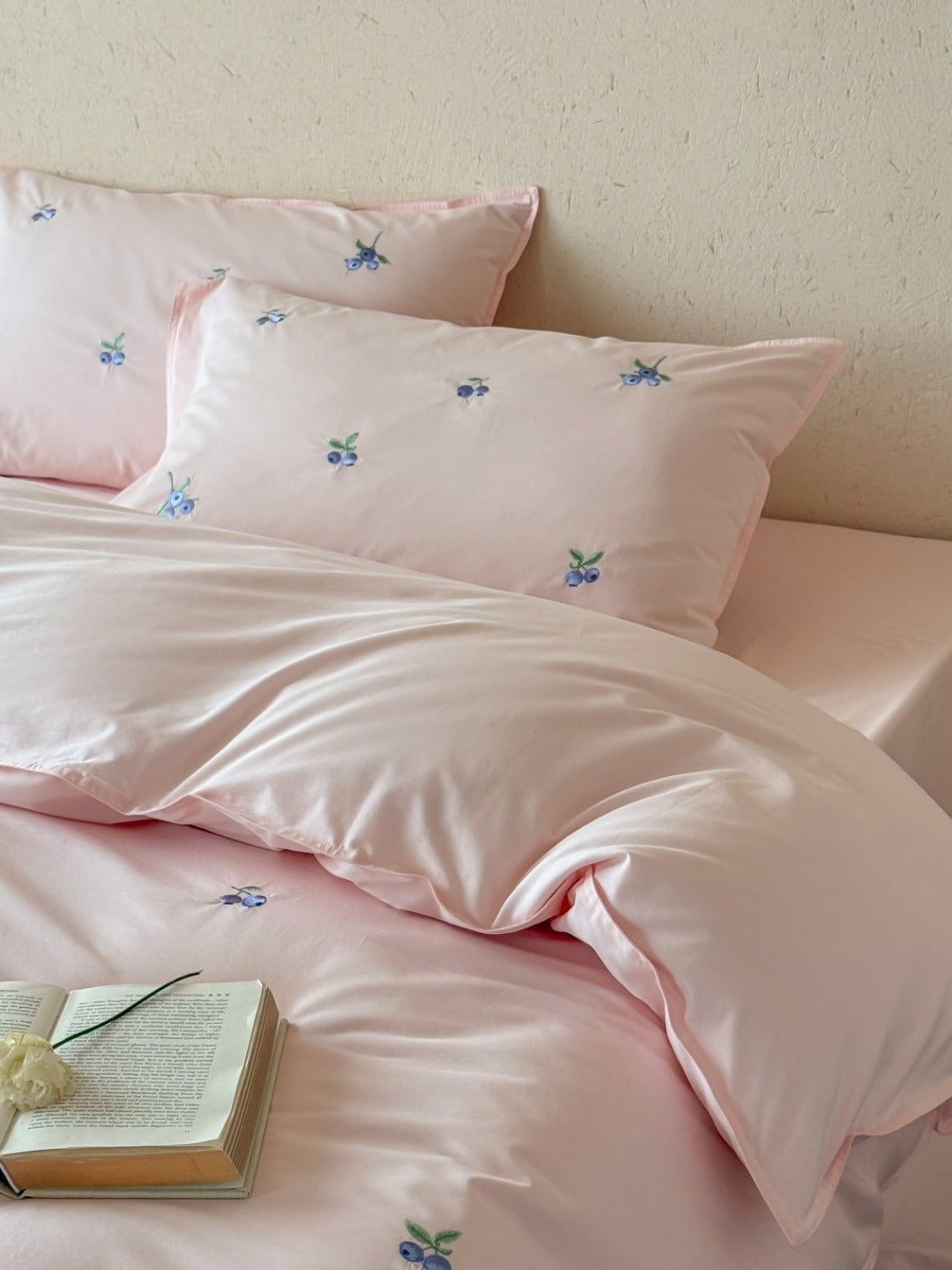 Blueberry Meadow Embroidered Washed Cotton Duvet Cover original reference image 1