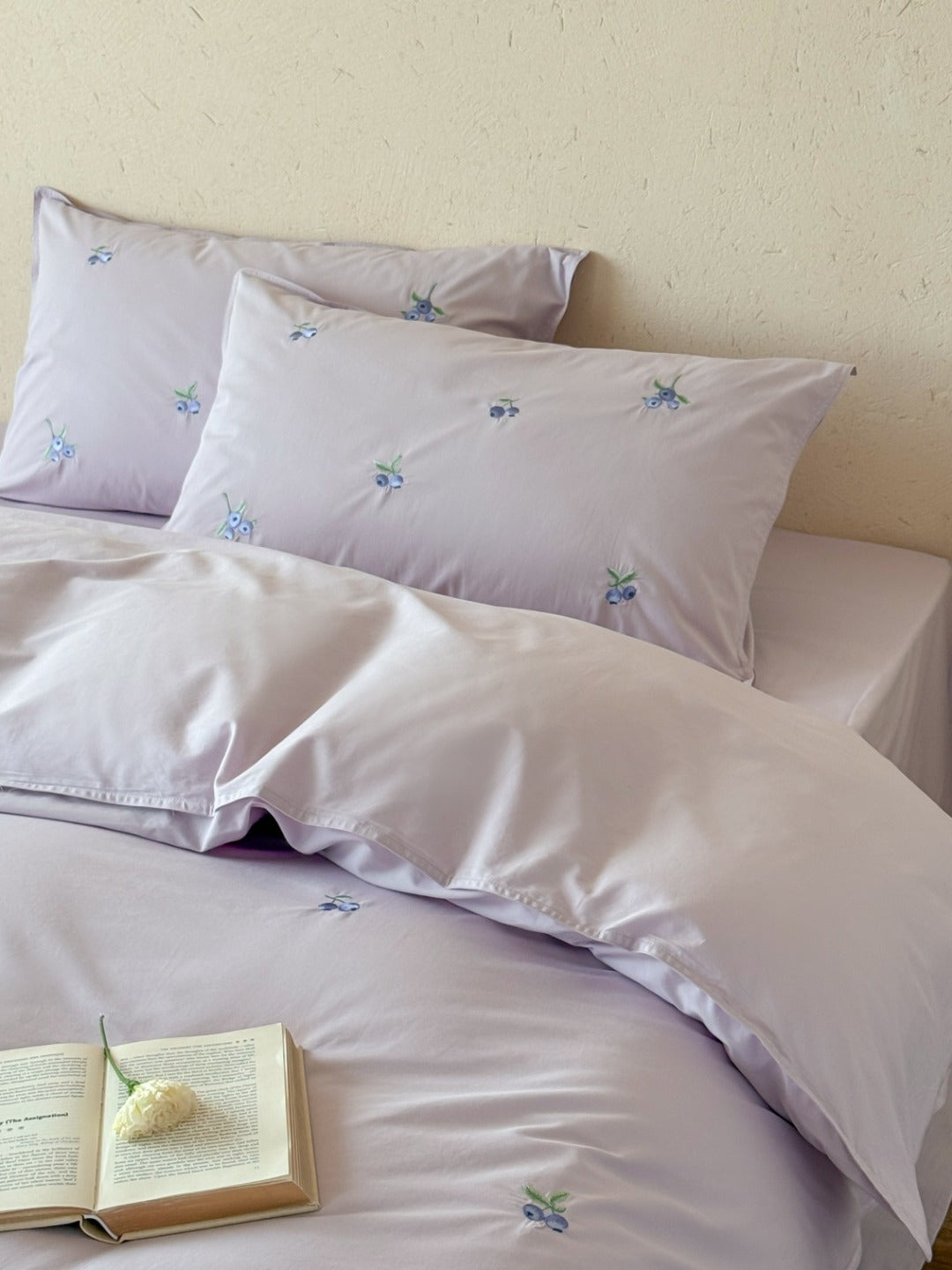 Blueberry Meadow Embroidered Washed Cotton Duvet Cover original reference image 14
