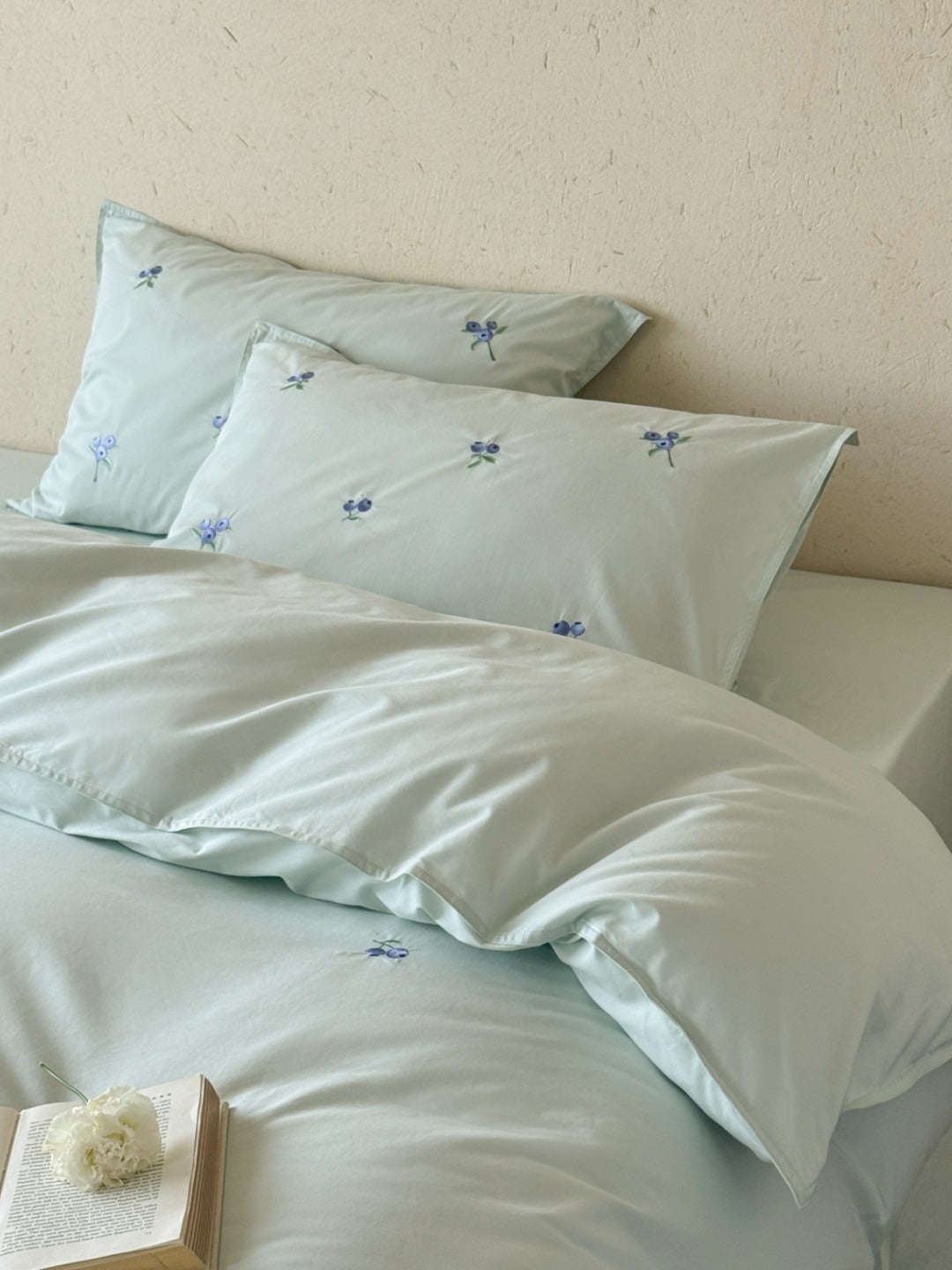 Blueberry Meadow Embroidered Washed Cotton Duvet Cover original reference image 17
