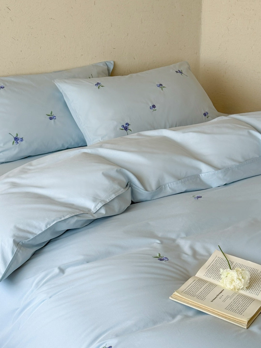 Blueberry Meadow Embroidered Washed Cotton Duvet Cover original reference image 25