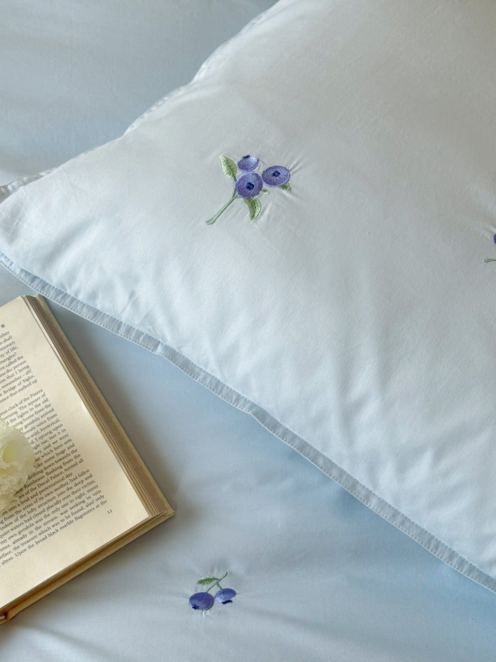 Blueberry Meadow Embroidered Washed Cotton Duvet Cover original reference image 31