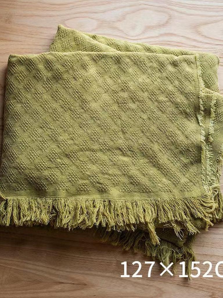 Bohemian Solid Color Cotton Tassel Knit Blanket