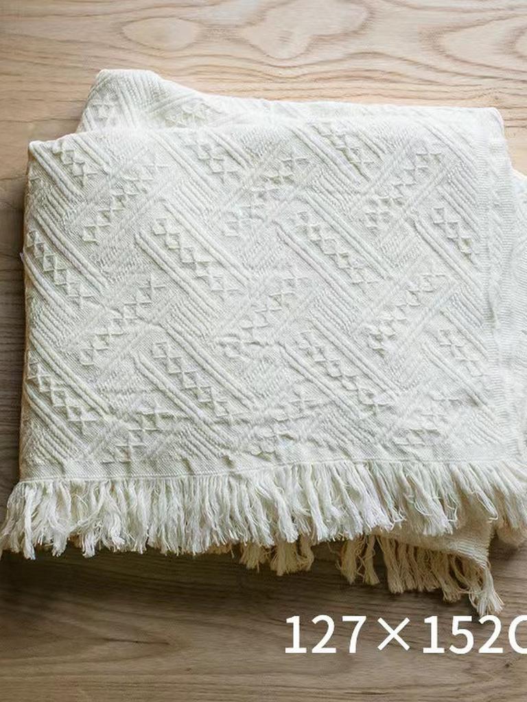 Bohemian Solid Color Cotton Tassel Knit Blanket
