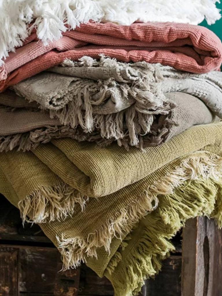 Bohemian Solid Color Cotton Tassel Knit Blanket