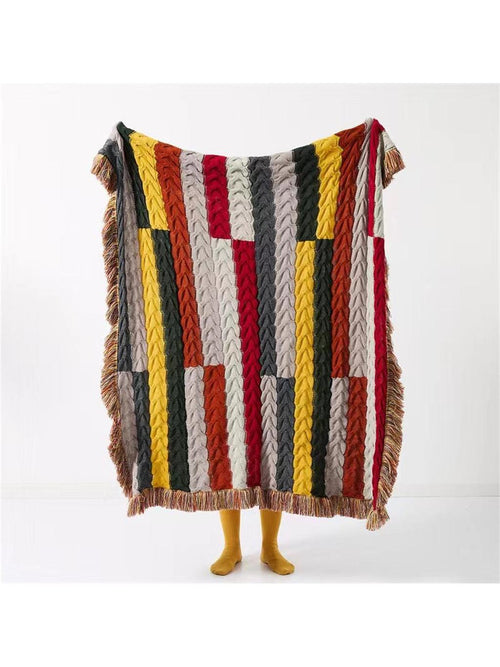 Boho Twist Knitted Blanket with Tassels