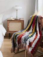Boho Twist Knitted Blanket with Tassels