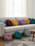 Colorful Round Pleated Velvet Cushion