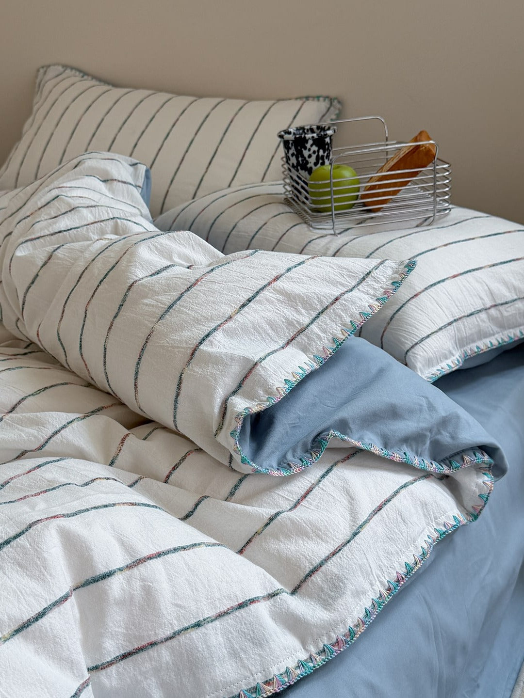 Chenille Stripe Brushed Cotton Duvet Cover Set original reference image 14