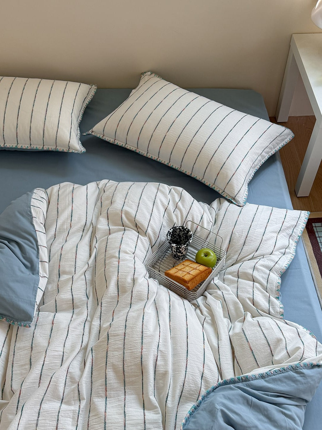 Chenille Stripe Brushed Cotton Duvet Cover Set original reference image 16