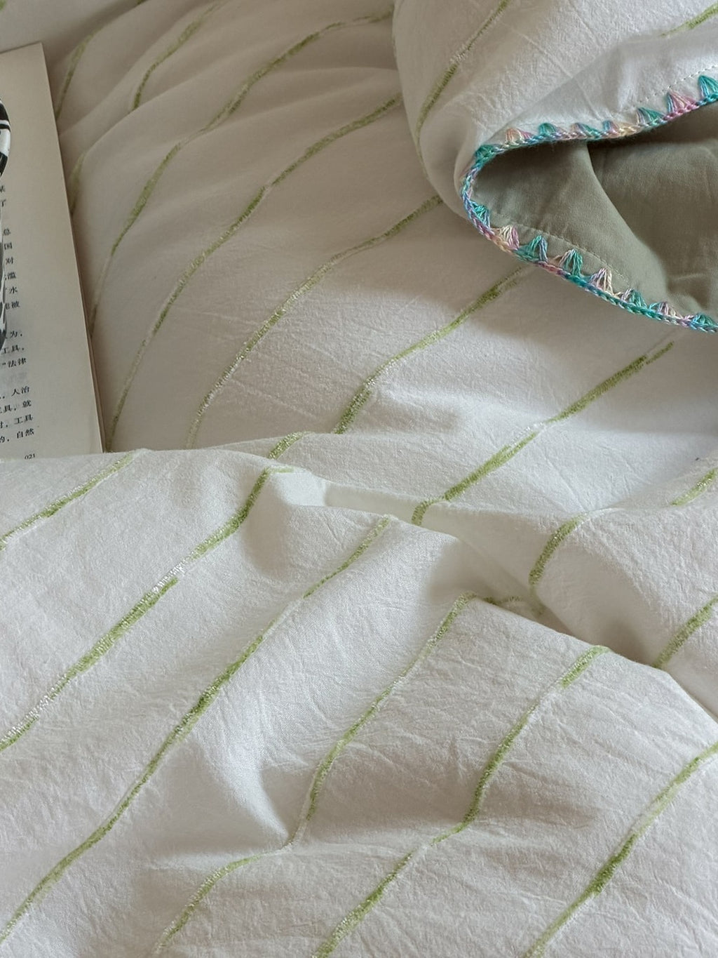 Chenille Stripe Brushed Cotton Duvet Cover Set original reference image 23