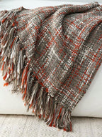 Chunky Knit Blanket With Tassels - Red