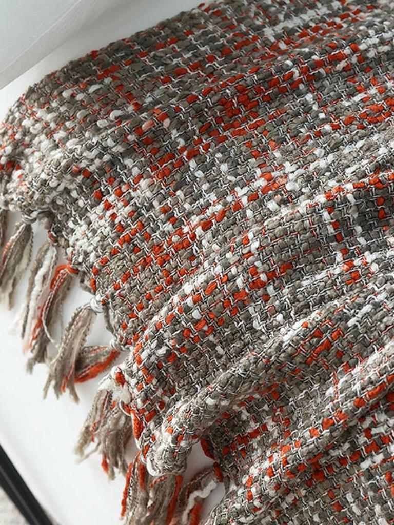 Chunky Knit Blanket With Tassels - Red