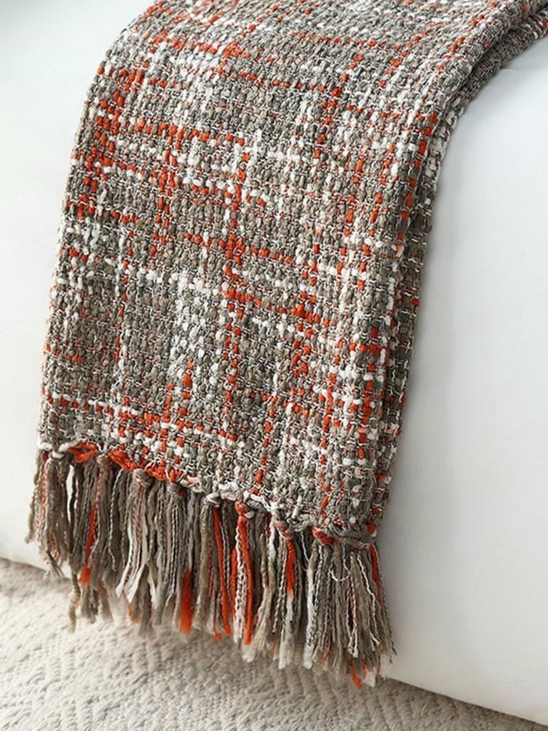 Chunky Knit Blanket With Tassels - Red