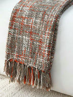Chunky Knit Blanket With Tassels - Red