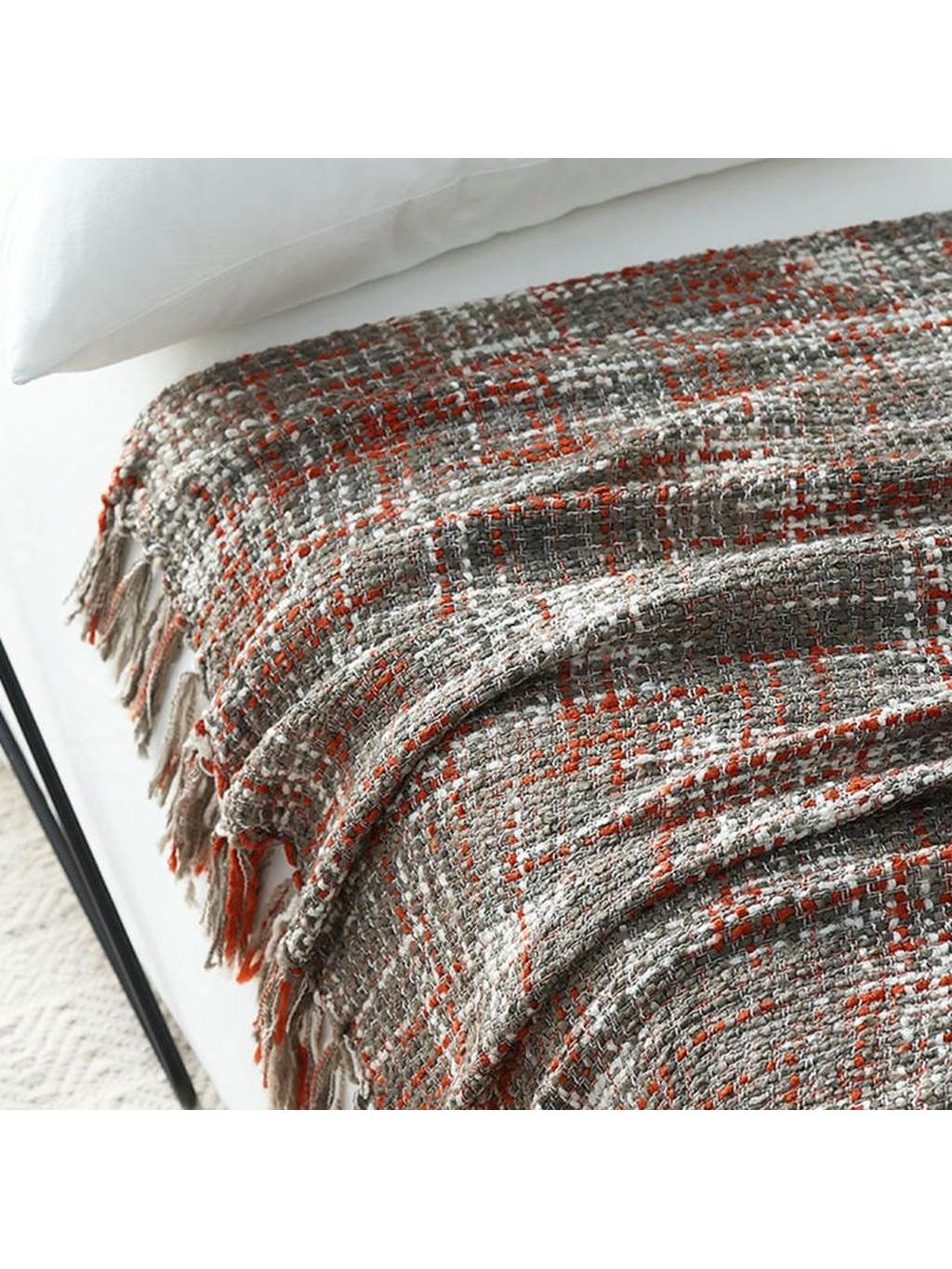 Chunky Knit Blanket With Tassels - Red