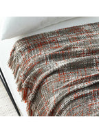 Chunky Knit Blanket With Tassels - Red