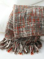 Chunky Knit Blanket With Tassels - Red