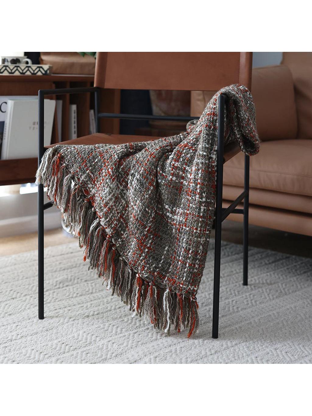 Chunky Knit Blanket With Tassels - Red