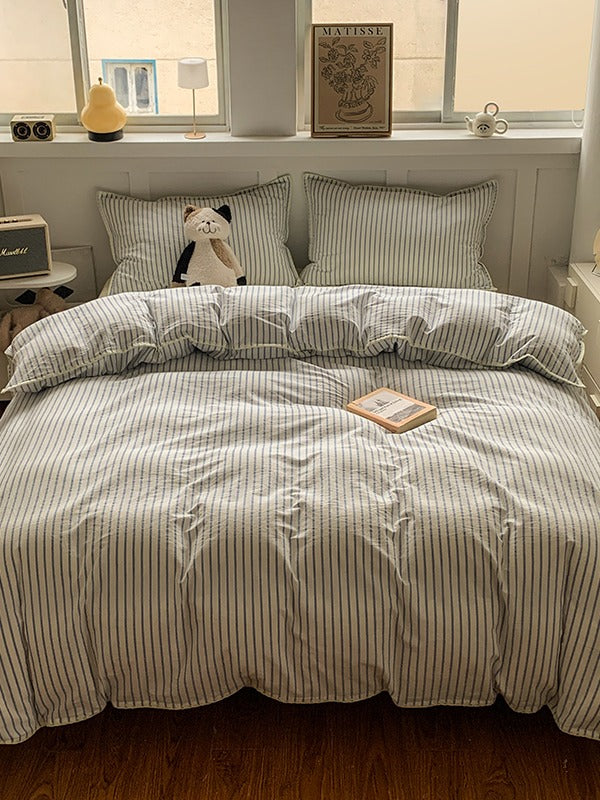 Colorblock Stitch Washed Cotton Duvet Cover original reference image 7