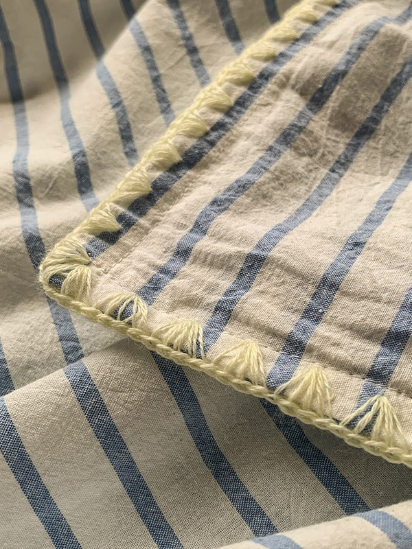 Colorblock Stitch Washed Cotton Duvet Cover original reference image 8