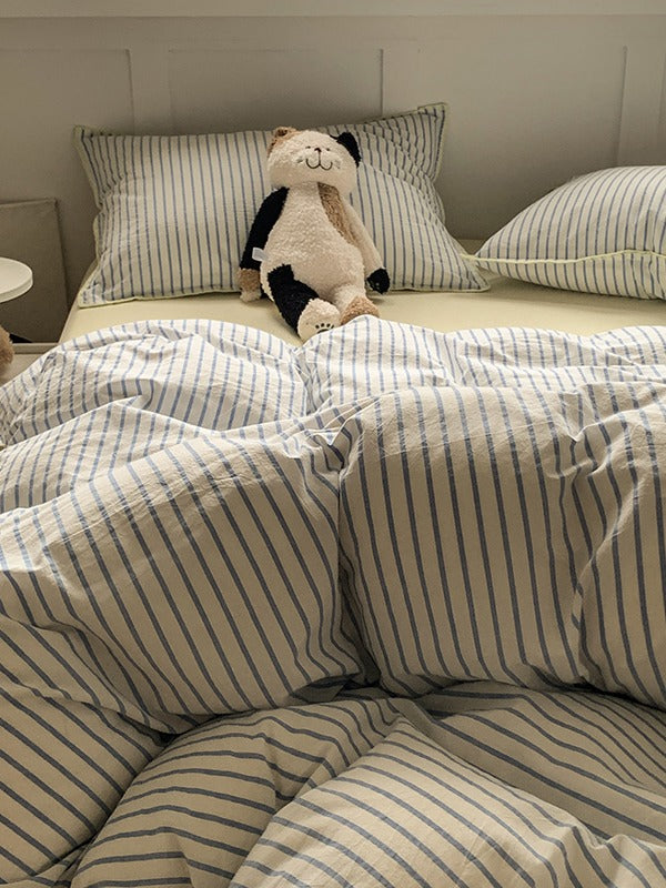 Colorblock Stitch Washed Cotton Duvet Cover original reference image 10