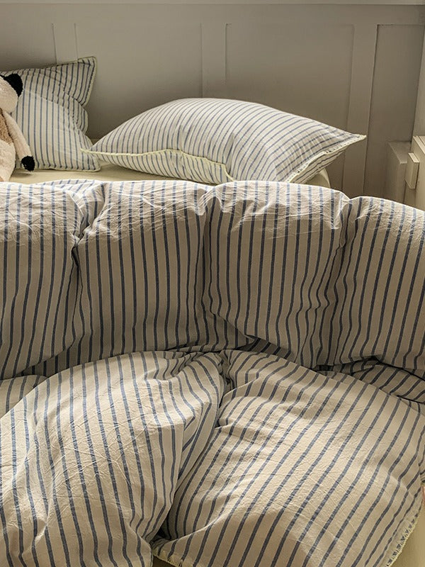Colorblock Stitch Washed Cotton Duvet Cover original reference image 11