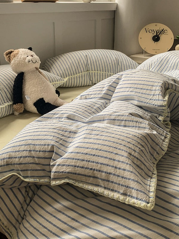Colorblock Stitch Washed Cotton Duvet Cover original reference image 12