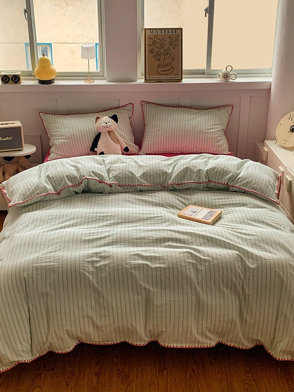 Colorblock Stitch Washed Cotton Duvet Cover original reference image 14