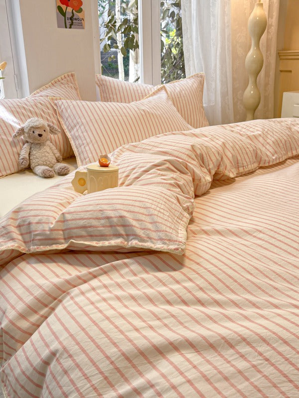 Colorblock Stitch Washed Cotton Duvet Cover original reference image 20