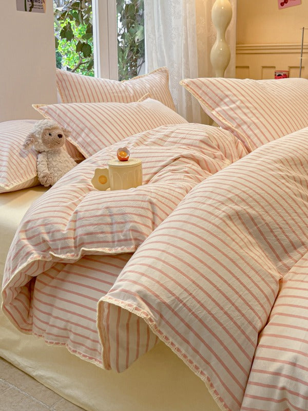 Colorblock Stitch Washed Cotton Duvet Cover original reference image 24