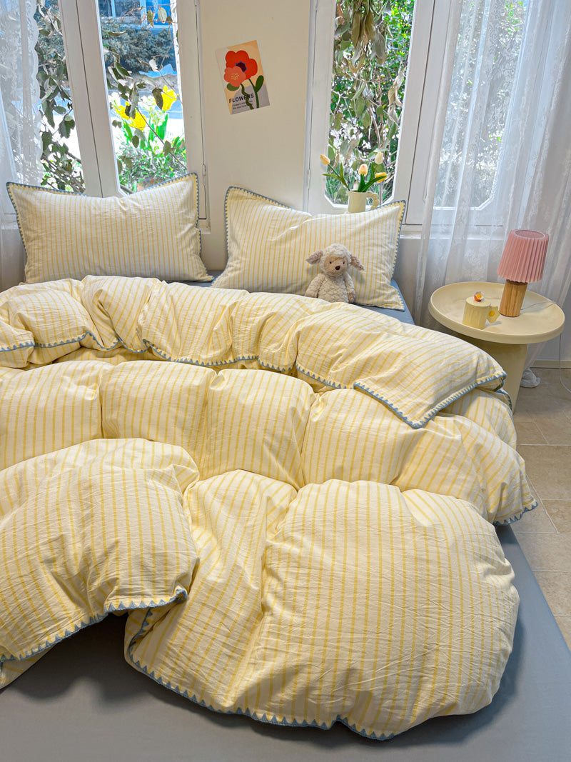 Colorblock Stitch Washed Cotton Duvet Cover original reference image 27