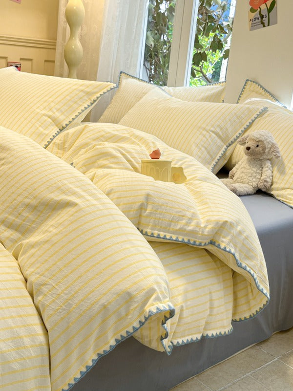 Colorblock Stitch Washed Cotton Duvet Cover original reference image 29