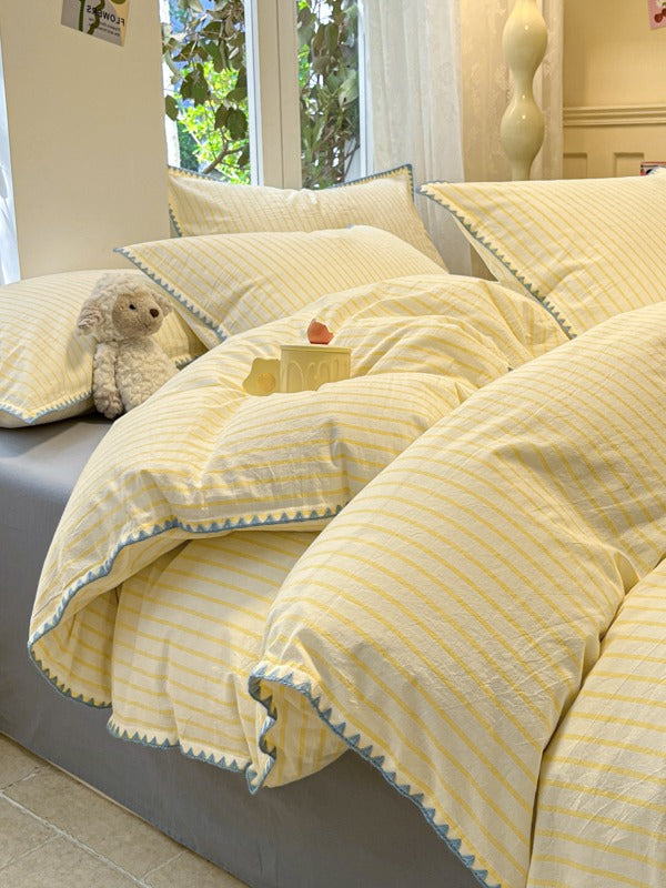Colorblock Stitch Washed Cotton Duvet Cover original reference image 30