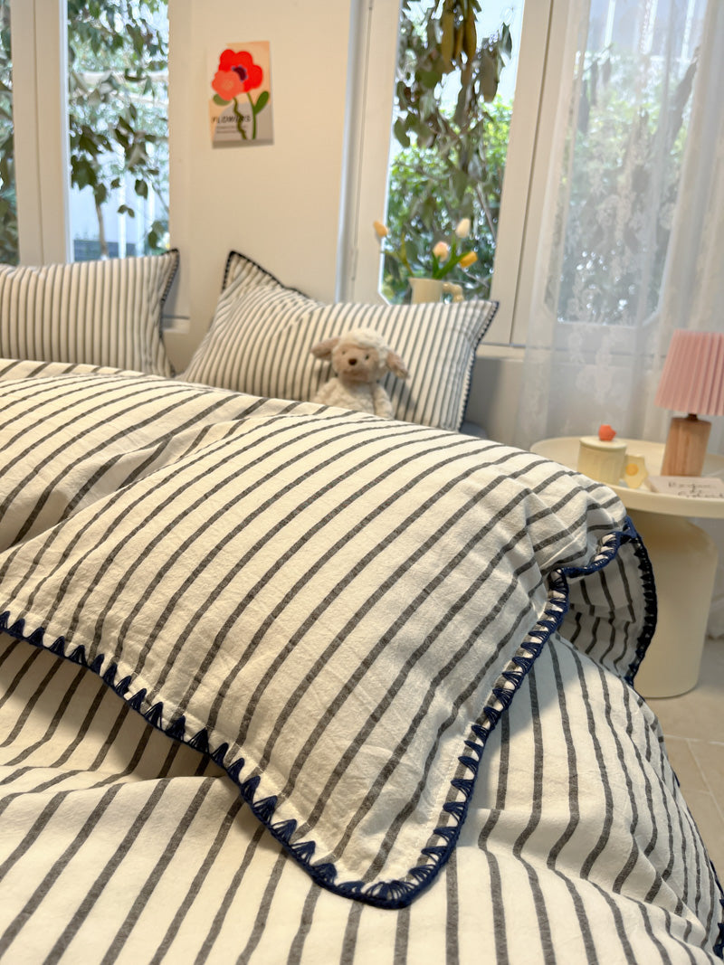 Colorblock Stitch Washed Cotton Duvet Cover original reference image 32
