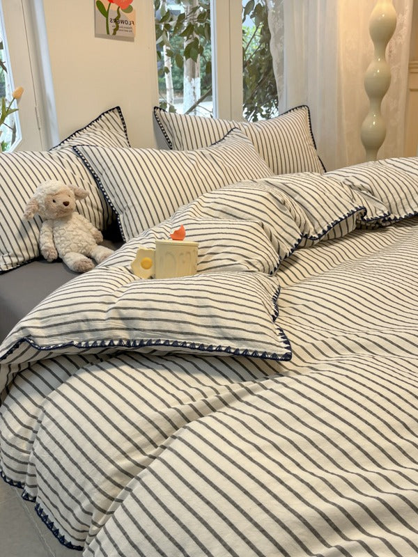 Colorblock Stitch Washed Cotton Duvet Cover original reference image 33