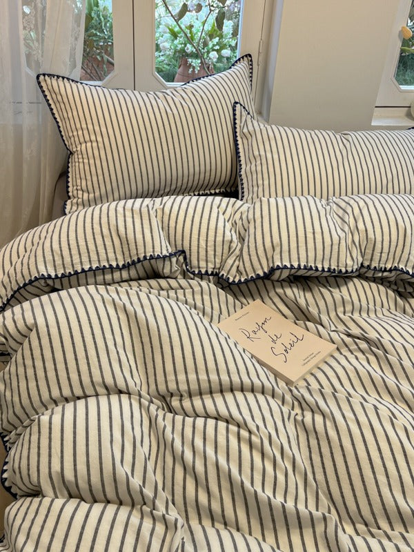 Colorblock Stitch Washed Cotton Duvet Cover original reference image 34