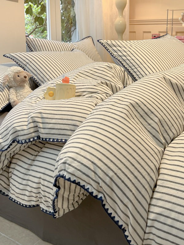 Colorblock Stitch Washed Cotton Duvet Cover original reference image 36