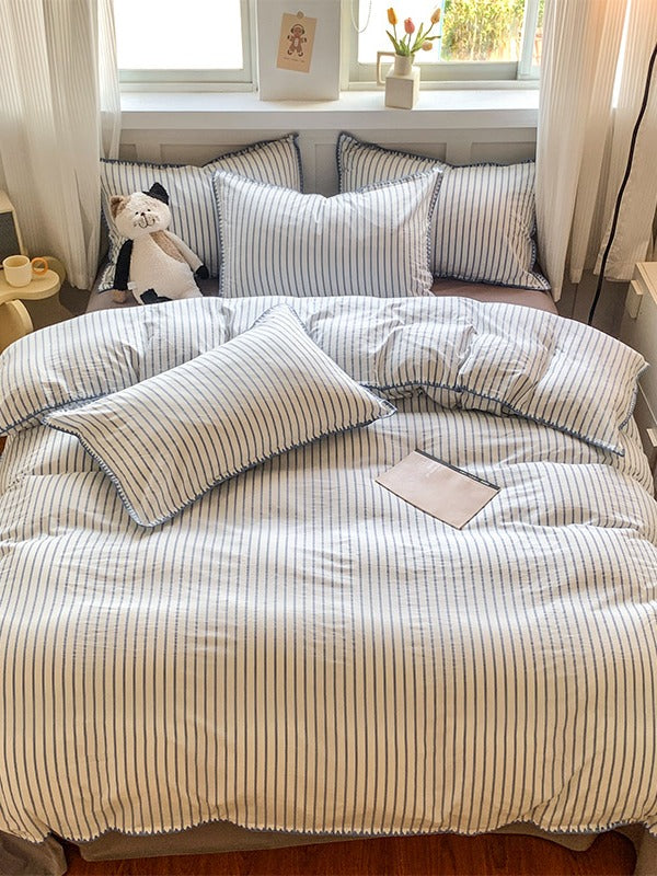 Colorblock Stitch Washed Cotton Duvet Cover original reference image 37