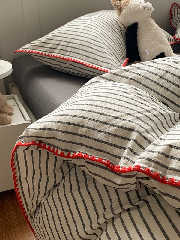 Colorblock Stitch Washed Cotton Duvet Cover original reference image 52