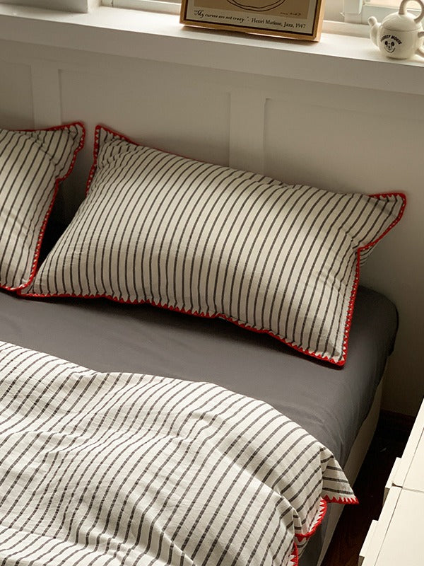 Colorblock Stitch Washed Cotton Duvet Cover original reference image 53