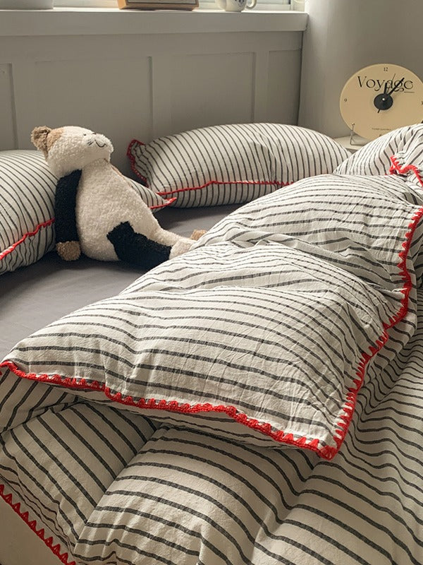 Colorblock Stitch Washed Cotton Duvet Cover original reference image 54