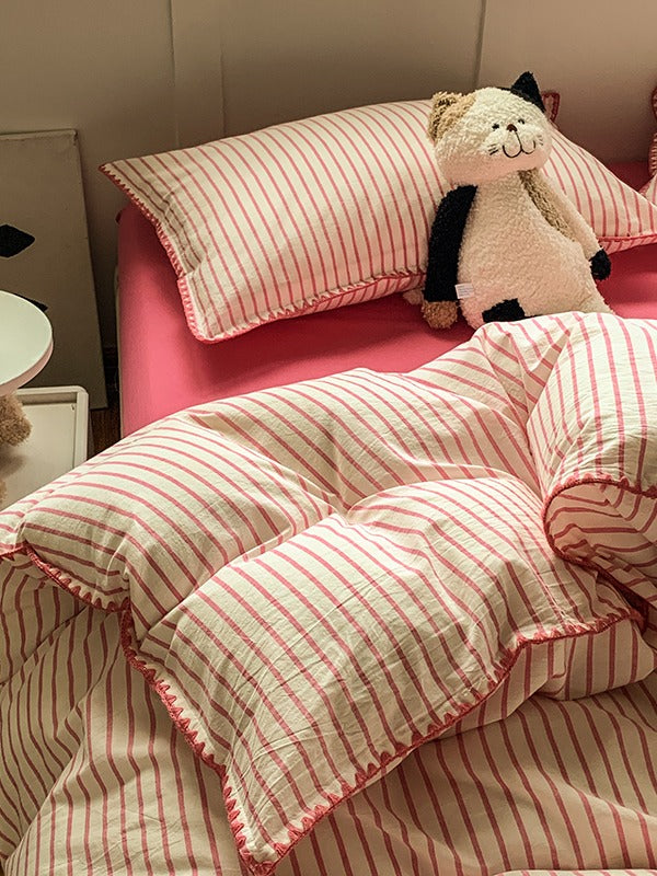 Colorblock Stitch Washed Cotton Duvet Cover original reference image 58