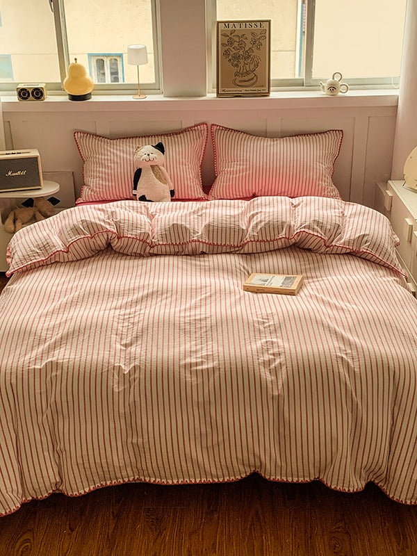 Colorblock Stitch Washed Cotton Duvet Cover original reference image 59