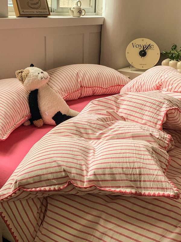 Colorblock Stitch Washed Cotton Duvet Cover original reference image 60