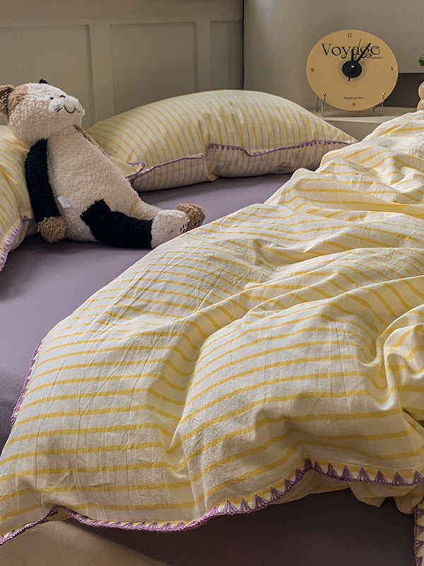 Colorblock Stitch Washed Cotton Duvet Cover original reference image 63